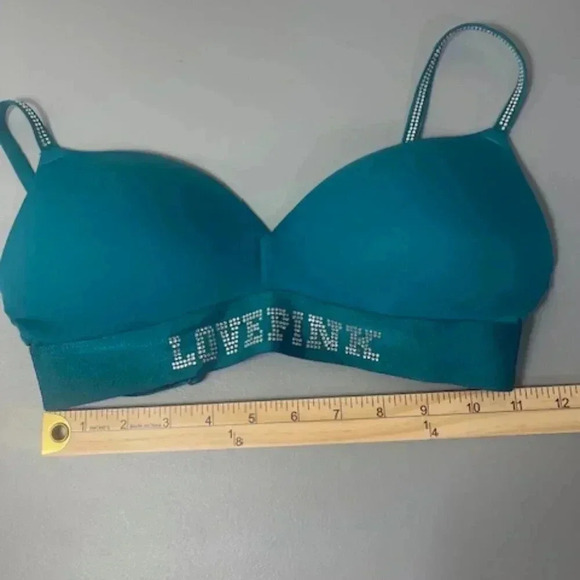 Victoria Secret Love Pink Bra Size 34C Bedazzled Turquoise Pink Padded Push Up - Picture 3 of 9